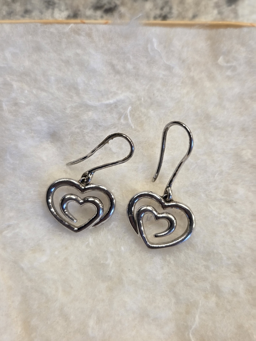 Kay Jewelers Love's Embrace Sterling Silver 925 Double Heart Drop Earrings
